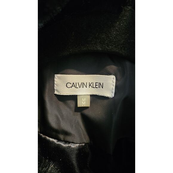Calvin Klein Womens M Vest Black Faux Fur Collar Gold Zip Pockets Smocking - Picture 9 of 11